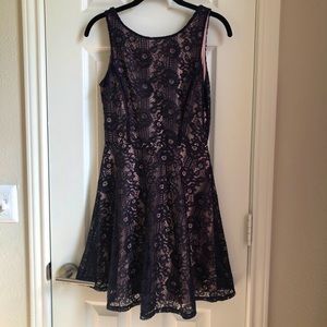 Blue Lace Dress with Pink backing